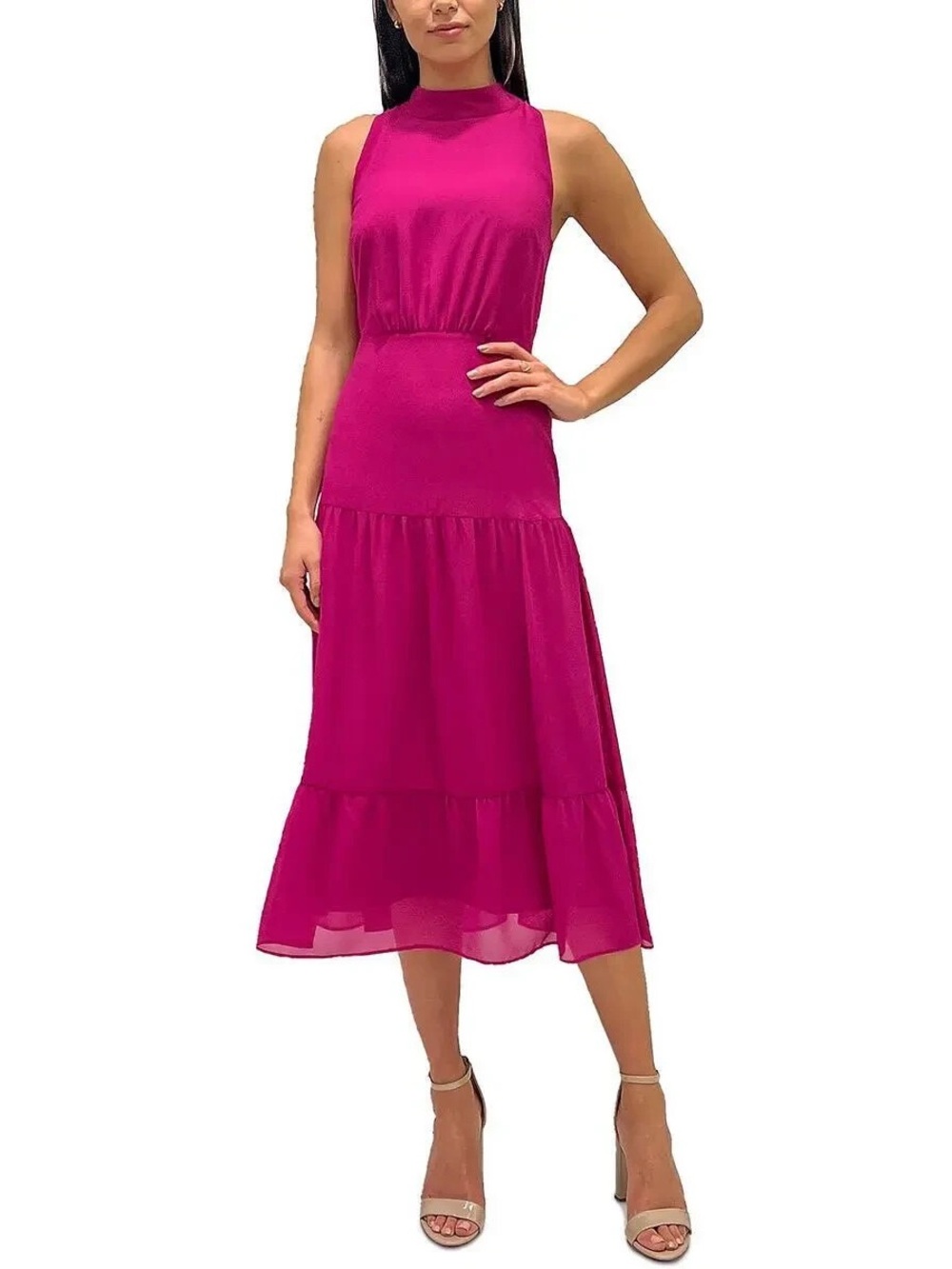 Sam Edelman - Women’s Sleeveless Halter Midi Dress - Fuchsia Pink